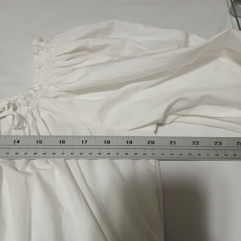 Nordstrom White Cotton Puff Sleeve Nightgown Lounge Dress Pocket Small - Picture 5 of 7